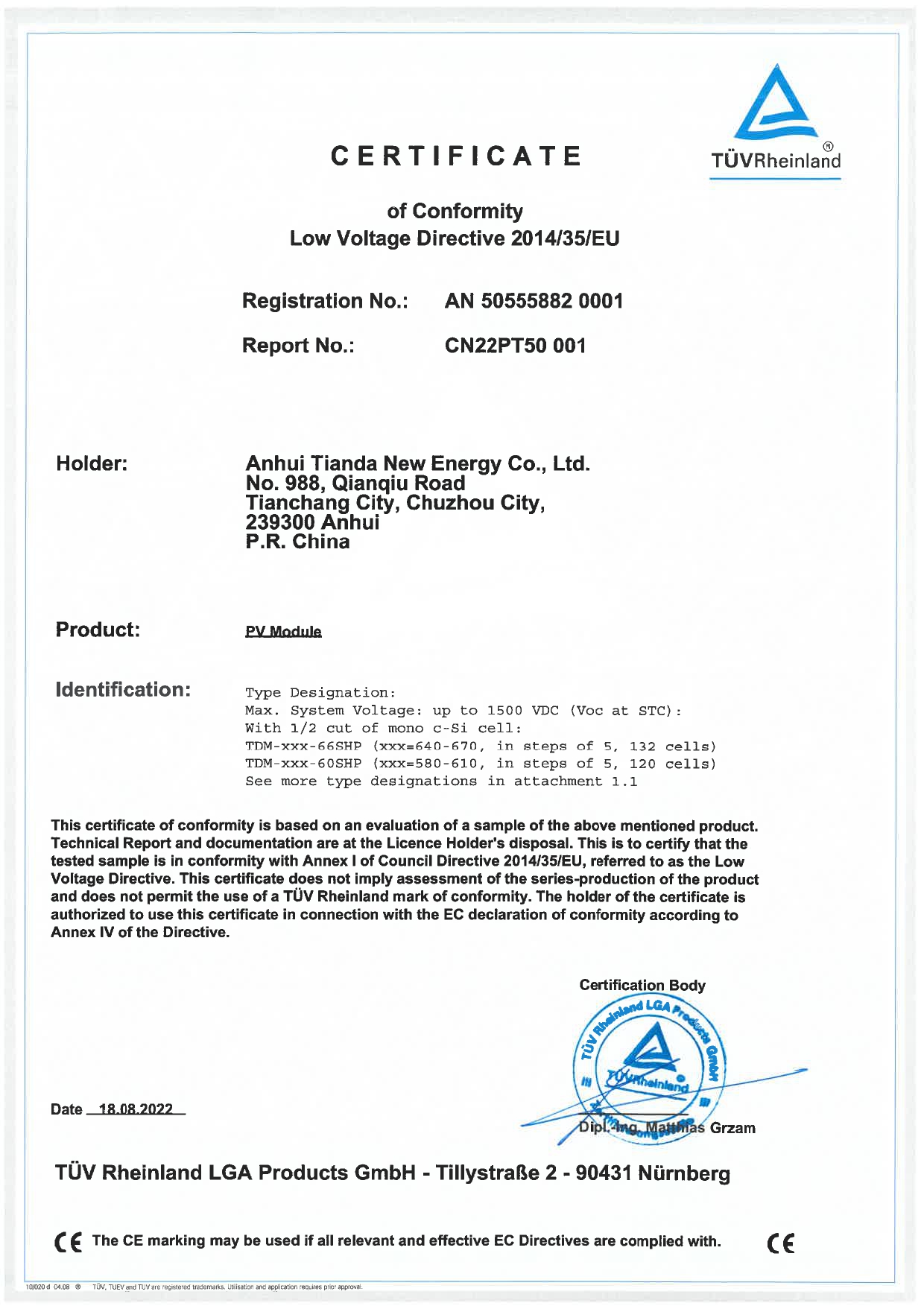 TUV PERC_Low Voltage Directive
